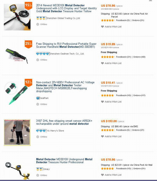 страница на aliexpress отсортированная по запросу Metal Detector